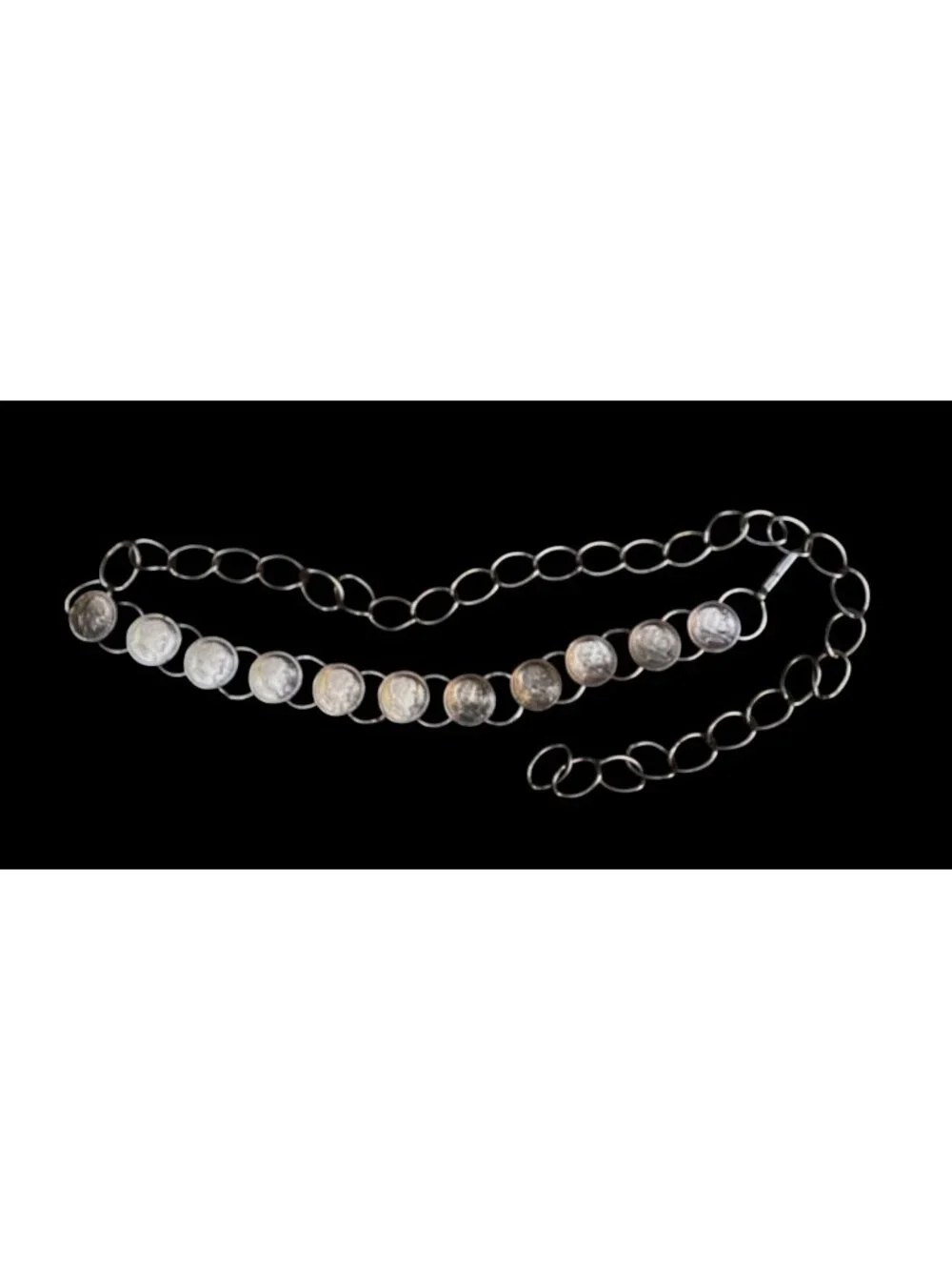 Vintage Silver Tone Circle Link Chain Belt with Gold Tone Napoleon Coins